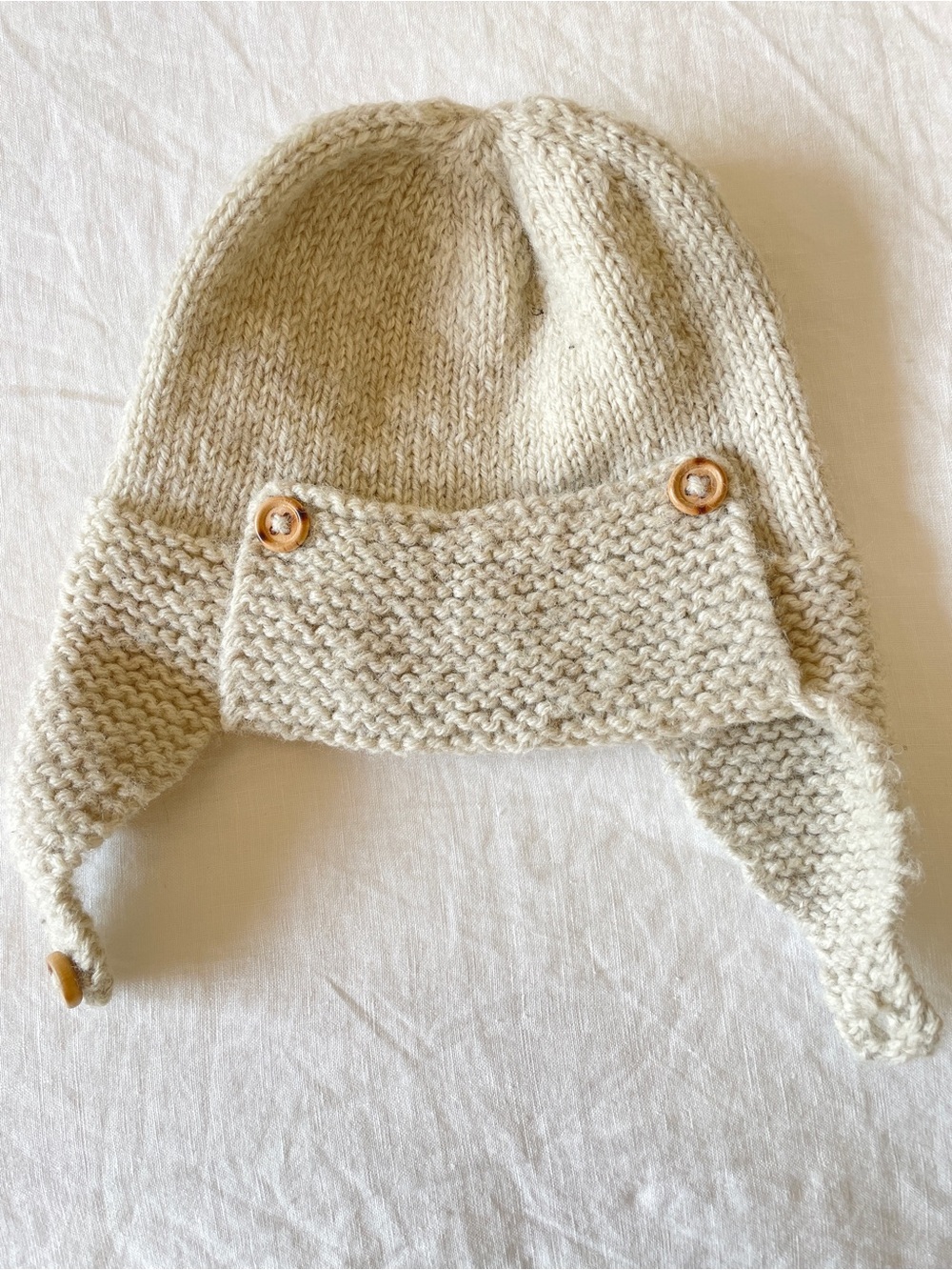 Kids Knit Earflap Hat with Button Detail - Cream